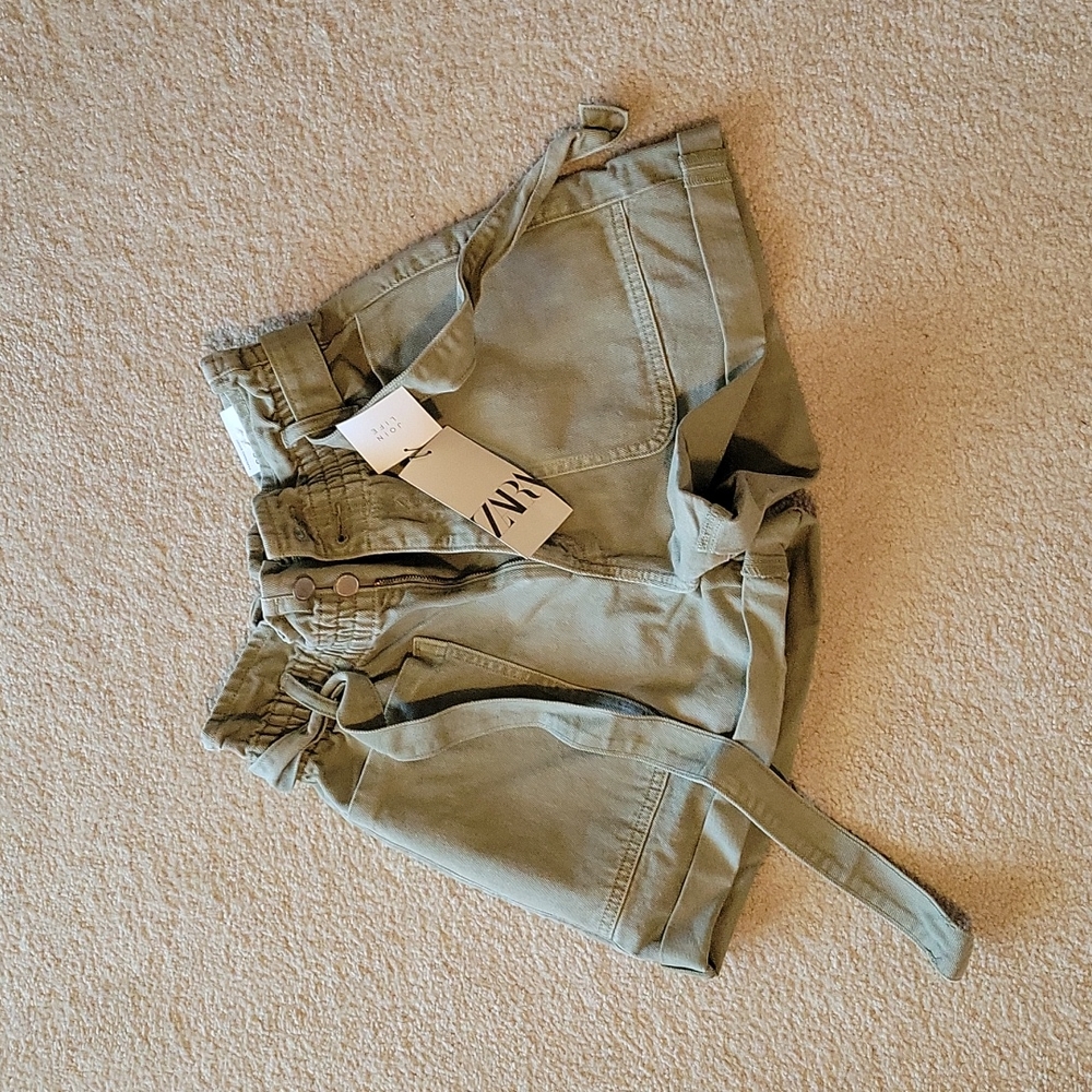 Zara green paperbag shorts